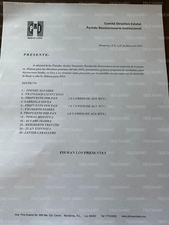 PRI NL revela candidatos a diputados para el 2024 / Cortesía