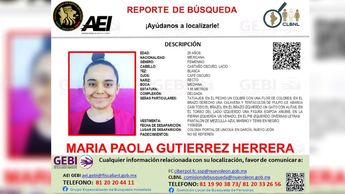 María Paola Gutiérrez Herrera fue vista por última vez en García, Nuevo León.| Especial