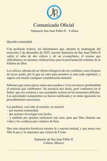 El Santuario San Juan Pablo II sufre la pérdida de objetos litúrgicos con valor 'ante todo espiritual'1 Santuario San Juan Pablo II