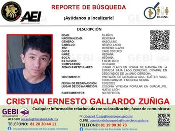 La Fiscalía de Nuevo León emitió un reporte de búsqueda por la desaparición del menor de 16 años. | Cortesía