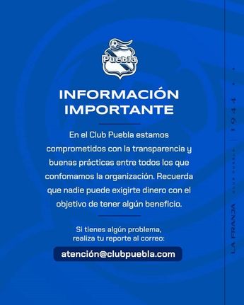 El Club Puebla utilizó un mensaje oficial para alertar por posibles casos de extorsión / Especial