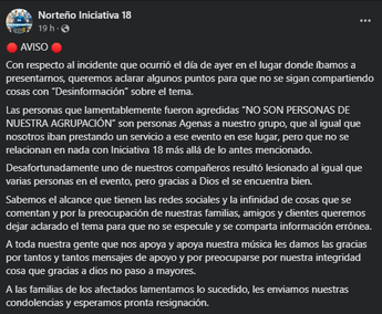 Norteño Iniciativa 18 | Captura de Facebook