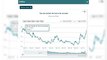 El precio del dólar no se había disparado tanto desde 2022 / Captura Banxico.