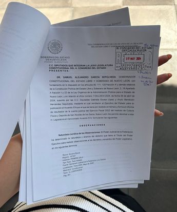 Documento del veto de Samuel García a cuentas públicas. | Cortesía