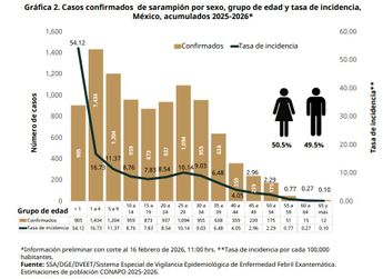 Casos confirmados de sarampión acumulados 2025-2026 | Captura de pantalla informe SSa