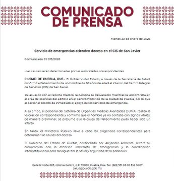 La Secretaría de Salud estatal confirmó que el deceso del hombre fue debido a un infarto / Cortesía