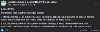 Escuelas del Estado de México informaron sobre el puente en sus redes sociales | Facebook