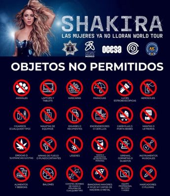 Objetos prohibidos para el concierto de Shakira en TSM