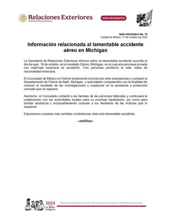 La Secretaría de Relacinoes Exteriores extendió un comunicado informando lo sucedido| Secretaría de Relaciones Exteriores