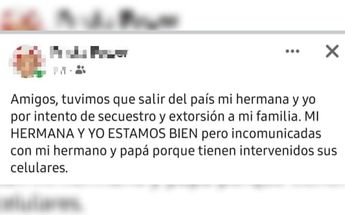 Desde su Facebook denunció presuntas extorsiones y un intento de secuestro / Facebook