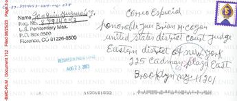 Carta escrita por El Chapo y enviada al juez Brian Cogan. | Especial