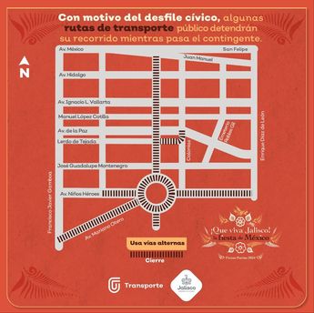 Estas son las vías cerradas y las rutas alternas por el desfile del 16 de septiembre