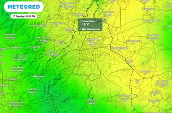 En la tarde del martes continuará el ambiente entre parcialmente nublado a nublado, habrá lluvias entre la tarde y la noche con tormentas / Meteored