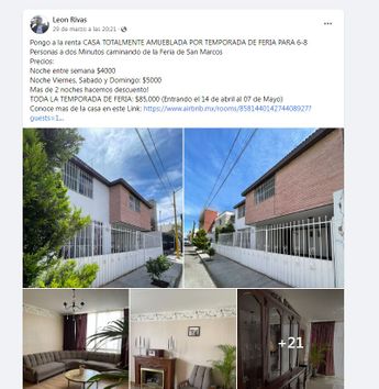 Por Feria de San Marcos, rentan casas hasta en casi 100 mil pesos