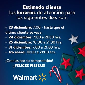 Horarios de Walmart para las fiestas decembrinas de 2024 / IG: Walmart México