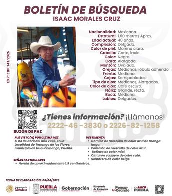 La ficha de búsqueda señaló que Isaac dejó de ser visto en inmediaciones de la presa de Tenango / Cortesía