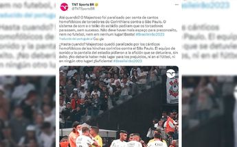 Tweet sobre los cánticos homofóbicos de la afición del Corinthians
