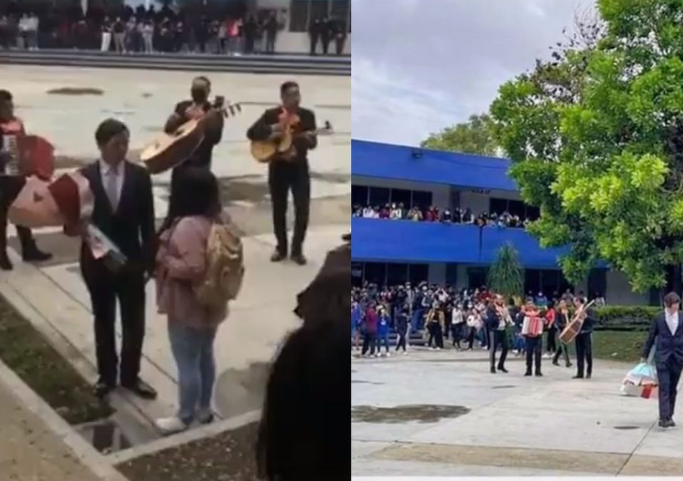 Joven declara su amor con mariachi a mujer y es rechazado en escuela. | Especial