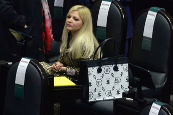 Claudia Delgadillo González, diputada del PVEM, lleva consigo una bolsa de diseñador Philipp Plein. | Especial