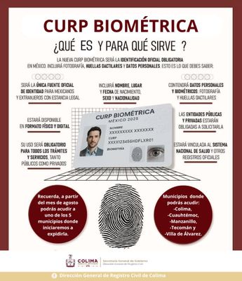 Gobierno de Colima explica la función de la CURP biométrica a implementarse a partir de septiembre en Colima | Facebook: Registro Civil Colima