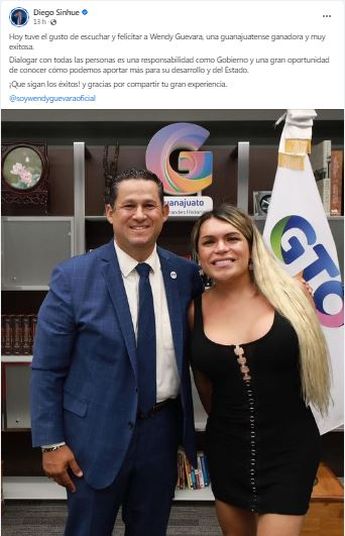 Diego Sinhue gobernador de Guanajuato comparte foto con Wendy