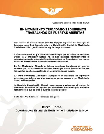 El comunicado declara que MC continuará trabajando con las puertas abiertas. | Cortesía