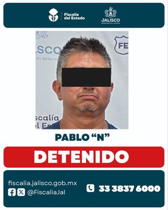 Pablo 'N' fue detenido este 20 de agosto por su presunta participación en un multihomicidio en Jalisco | Fiscalía de Jalisco