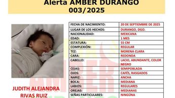 Activan Alerta Amber en Durango por la sustracción de una bebé de un mes de nacida. (Foto: Alerta Amber)