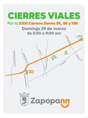 Los cierres viales Carrera de los Zorros impactarán de manera distinta según la distancia de la prueba | Gobierno de Zapopan
