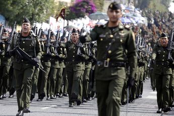 Contingente militar marchando durante el desfile de la Batalla de Puebla / Agencia Cuartoscuro