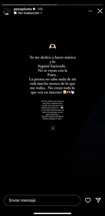 Peso Pluma respondió a chismes en una historia de Instagram.