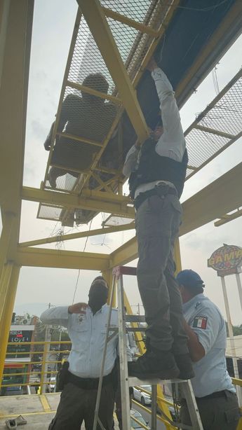Tras bajarlo del puente, se solicitó apoyo de personal de Protección Civil de Monterrey. | Cortesía