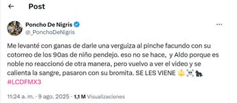 Poncho de Nigris publicó varios mensajes en redes hablando de la broma de Facundo. | Especial
