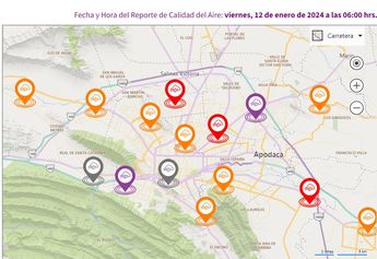 Mapa de la calidad del aire al corte de las 6:00 horas. | Cortesía