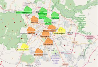 Mapa de contaminación por incendio en Bosque de la Primavera. | Imagen: Semadet