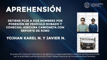 Yojhan Karel N. y Javier N. conducían una camioneta Nissan robada en Puebla / Cortesía Fiscalía Tlaxcala