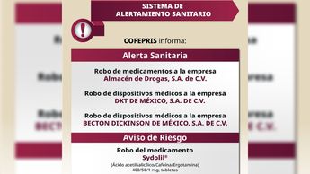 La COFEPRIS emitió la alerta sanitaria por robo de medicamentos como el Sydolil | COFEPRIS