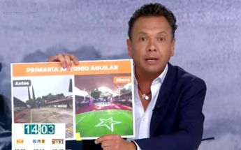 Pablo Lemus exhibiendo renovación de plantel escolar por MC / Especial