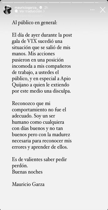 Historia que publicó Mauricio Garza en su cuenta de Instagram.