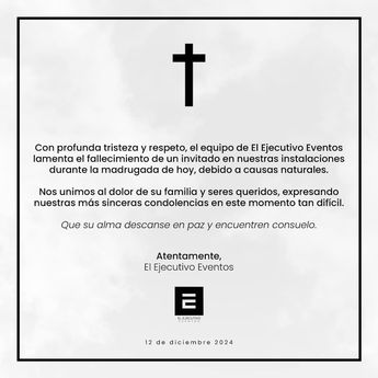 Comunicado de salón de eventos donde murió joven. | Especial