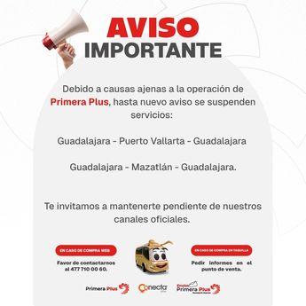 Primera Plus emite comunicado sobre la suspensión del servicio en corridas que salen de Guadalajara | Primera Plus