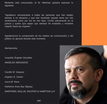 Comunicado de Cruz Martínez a través de sus representantes legales. | Cortesía
