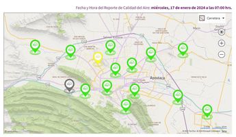 Mapa de la calidad del aire al corte de las 7:00 horas. | Cortesía