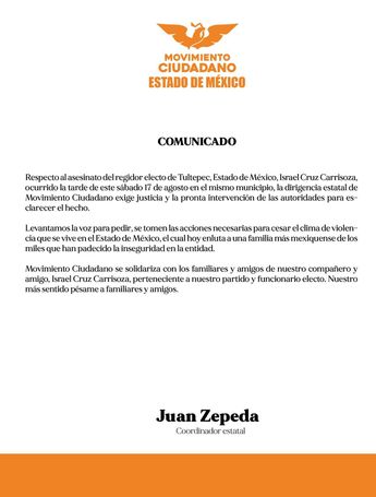 Mensaje de Juan Zepeda sobre el asesinato de Israel Cruz.