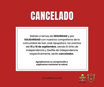 Aviso sobre cancelación de fiestas. | Gobierno de Zinapécuaro