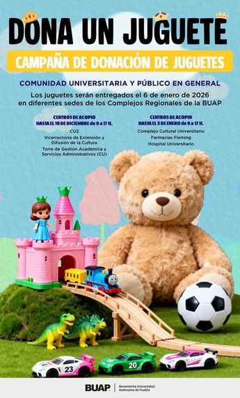 Conoce cómo puedes donar un juguete para Día de Reyes, a través de la BUAP / BUAP