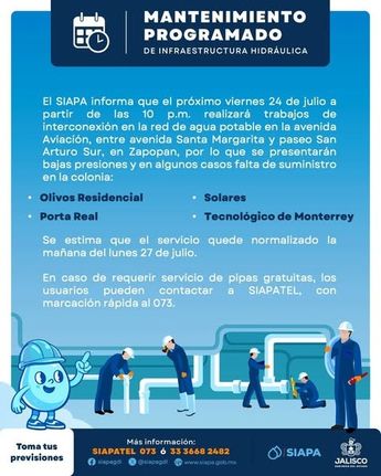 El Siapa dio a conocer el anuncio de los cortes de agua a través de sus redes sociales oficiales | Siapa Gdl
