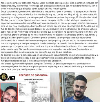 Esto fue lo que publicó la mamá de Hugo en redes sociales. | Especial
