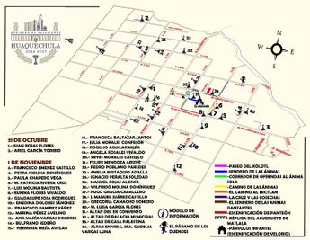 El Ayuntamiento de Huaquechula mostró un mapa donde se encuentran los más de 30 altares montados este 2025 / Cortesía