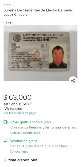 Subastan credencial de Chabelo en Mercado Libre/ Captura
